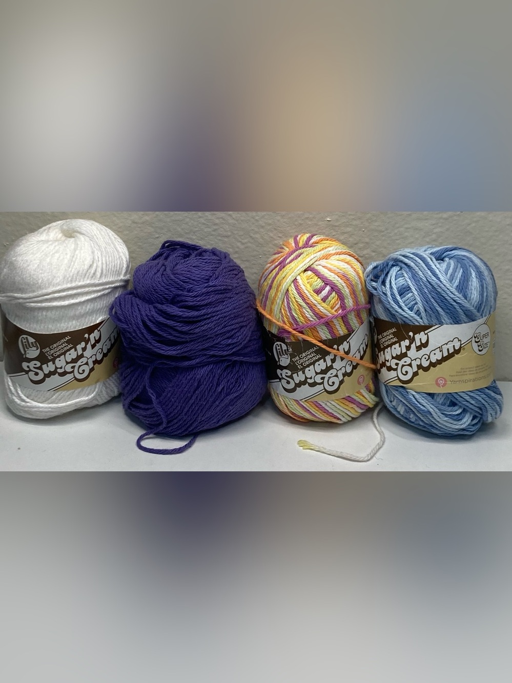 330 g / 11.64 oz Sugar 'n Cream Yarn Bundle - White, Purple, Multi, Light Blue
